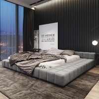 Camas Suaves Tamaño King Con Cabecero Bajo De Tela y Estructura De Madera, Muebles De Dormitorio De Personalización Mínima Moderna