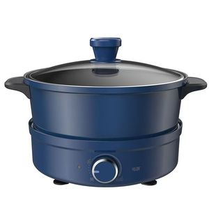 Electric Hot Pot 3.0L Mini Non Stick <b>Cooker</b> Round Off White Royal Blue <b>Multi</b> <b>Functional</b> For Home Use - Product Image 2