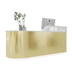 Siman high quality factory price custom made modern unique special gold beauty white matte solid surface office reception desks