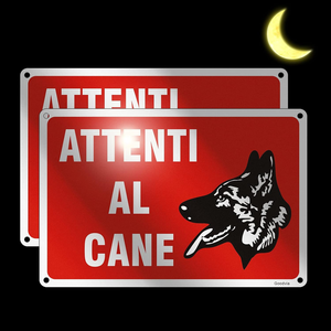 Cartello in Alluminio '<span class=keywords><strong>Attenzione</strong></span> Cane' - Segnale Riflettente di Avvertimento per Cani 20x30cm, Impermeabile e Resistente ai Raggi UV per Uso Esterno - Product Image 1