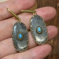 Boucles d'oreilles bohèmes faites à la main en pierres naturelles, turquoise, labradorite, pierre de lune, avec pendentif et crochet en acier inoxydable, bijoux pour femmes, vente en gros