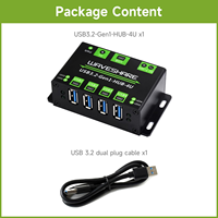 Aissmartlink WAVESHARE 4-Ch USB 3.2 Gen1 HUB, kompatibel dengan Windows Case Metal dengan dukungan Wall-Mount