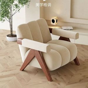 Canapé simple de style crème moderne pour salon <span class=keywords><strong>et</strong></span> bureau, rembourré en éponge, avec pieds en bois massif, idéal pour appartement ou hôtel - Product Image 2