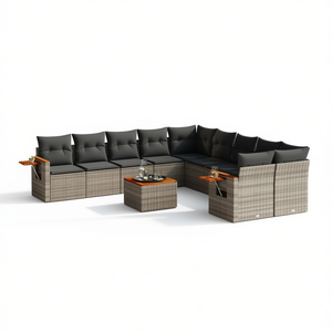 Conjunto de Sofás de Jardín de Ratán Moderno, Muebles de Exterior para Más de 10 Personas, Resistentes a la Intemperie, Diseño Contemporáneo, Gris Oscuro - Product Image 1