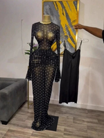 Robe longue en maille transparente brodée pour femme, avec manches longues, design moulant, respirante, robe de soirée pour les occasions spéciales et les célébrités
