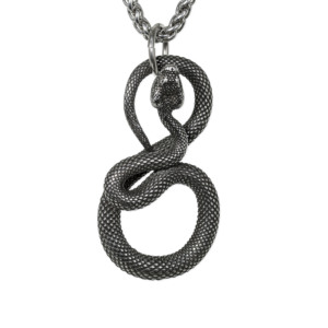 Collier pendentif infini 8 en acier inoxydable 316L, motif serpent texturé 3D, pour homme, style vintage, gothique, motard, audacieux, rétro - Product Image 1