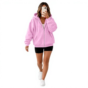 Sudadera con Capucha Extra Grande Rosa, Corte Regular, Color Sólido, Informal, Unisex, para Otoño, Material de Algodón Tejido - Product Image 3