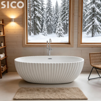 Baignoire SICO 1,7 m blanche à rayures verticales cannelées, baignoire de trempage en surface solide, baignoire de luxe pour villa, hôtel boutique, salle de bain