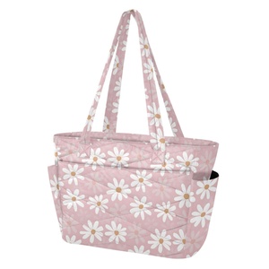 Custom Logo Printed Eco Friendly Shoulder Bags Quilted Polyester Girls <b>Large</b> Capacity Handbag Women Tote Bag with Zipper Closure - Product Image 1