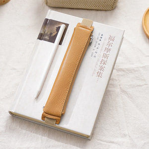 Pochette pour stylo en cuir de vachette de haute qualité Housse de protection Sangle de reliure Signet Applicable à l'étui à crayons anti-perte Apple à commande tactile
