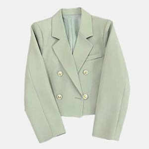 Nouveauté élégante, couleur unie, bouton doré, style court, col en V, mode féminine - Product Image 3