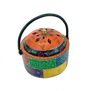 Latest Design Wooden Multi Color <b>Bakhoor</b> Burner Customized Size Round Shape <b>Oud</b> Burner Incense Burner With Iron Handle - Product Image 1