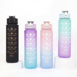 Wholesale Plastic Sport Gym BPA <b>Flip</b> <b>Top</b> Cover Drink Montivational Water <b>Bottle</b> <b>with</b> Straw - Product Image 4
