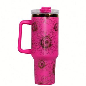 40 oz Tumbler 5D Printed Sun Flower Stainless Steel <b>Vacuum</b> Metal Travel Mug Handle Cold Thermal Insulation Cup - Product Image 4