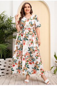 Vestido de Gasa de Manga Corta con Estampado Geométrico Elegante, Talla Grande, para Mujeres de hasta 90 kg, Estilo Americano, Novedad - Product Image 2