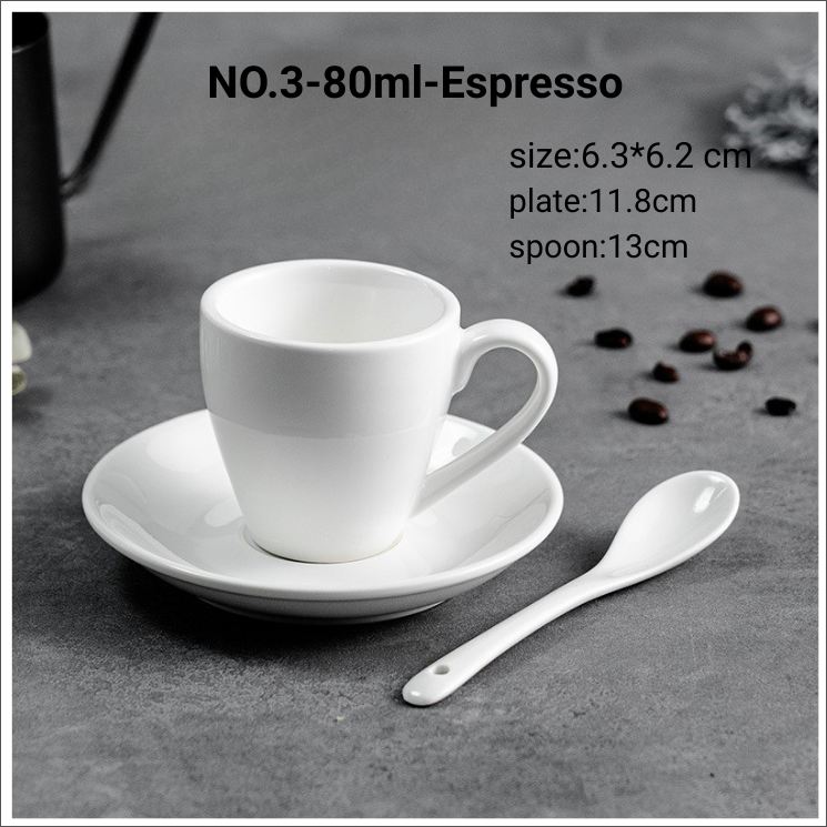 NO.3-80ml-Espresso-Juego con platillo y cuchara-Blanco