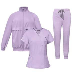 Scrub <b>Top</b> Jogger Pant Scrub Jackets Scrub Set Three Piece Set Way Stretch Fabric Stretch V-Neck Skin-friendly with Multi Pockets - Product Image 3