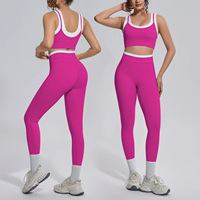Set Olahraga Wanita 6 Potong Model Slim-Fit Elastis Naked Feel, Warna Kontras, Celana Ketat Lari Cepat Kering, Bahan Bernapas, Cocok untuk Yoga