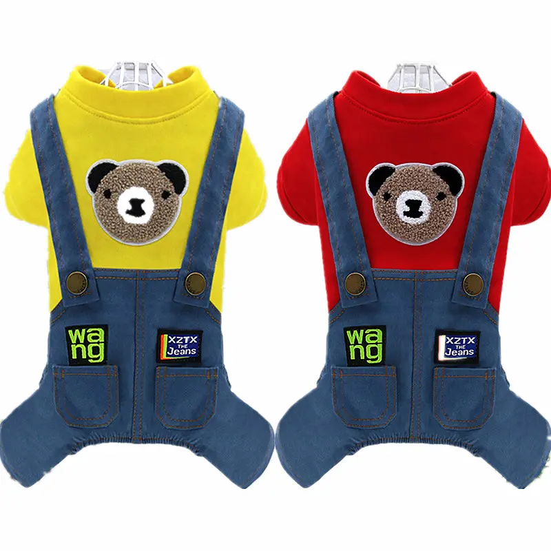 Dog Costume Clothes Cute Denim Overalls For Small Medium Pets Boy Girl Dogs Coats Jeans T-Shirts Sweatshirts