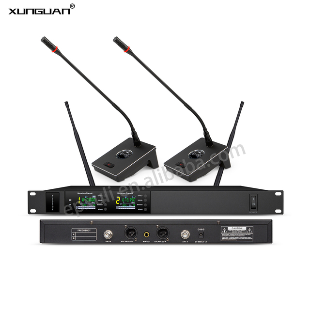 Good Price DM102 Series 2 Channel Wireless Microphone System Multiple Choices Gooseneck or Square Bar Mic for Conference, Speech