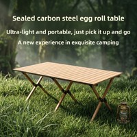 Camping-Picknick-Klapptisch mit Eierkarton-Design, Tragbarer Outdoor-BBQ-Kochtisch aus Kohlenstoffstahl und Holz, Rechteckiges Design, Outdoor-Möbel