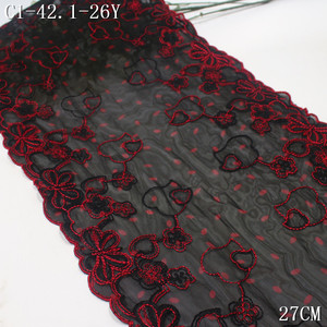 Passamaneria in pizzo ricamato a farfalla <span class=keywords><strong>con</strong></span> pois, 27 cm, in tulle morbido stampato, nylon spandex elasticizzato, ricamo nero, tessuto in pizzo per reggiseno - Product Image 1