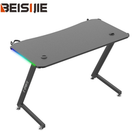 Bureau de jeu Wquantum TZ-2 réglable en hauteur, en métal carbone, surface en bois, design en forme de Z, éclairage LED RVB, porte-gobelet, crochet pour casque