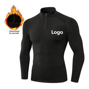 Mens Black Quarter Zip Pullover Quick Dry Athletic Compression Long Sleeve Workout Shirts Lightweight Gym <strong>Base</strong> <strong>Layer</strong> Thermal - Product Image 1