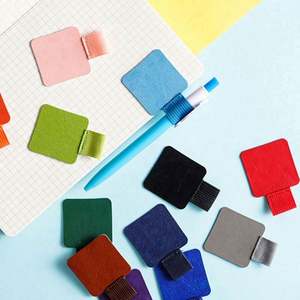 Colorful Square Self-adhesive Leather Pen Holder & <b>Clip</b> with Elastic Loop for Calendar Use - Product Image 4