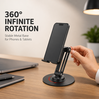 Support de bureau télescopique pliable en alliage d'aluminium personnalisé, réglable en hauteur, rotatif à 360°, antidérapant, pour téléphone et tablette