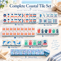 En gros, Ensemble de Mahjong Océanique Personnalisé en Acrylique, Tuiles de Mahjong Côtières à 4 Couches, Motifs Dauphin, Hippocampe, Joker, Cadeau pour Soirée de Jeu