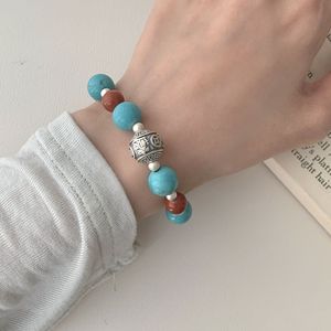 Natural Turquoise Beaded <b>Bracelet</b> S925 Sterling Silver Women's Wealth Charm Chinese Style Jewelry Gift - Product Image 2