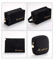 Pochette cosmétique personnalisée en velours bleu avec lettres brodées, fermeture éclair, 18x12cm, grande capacité, étui à maquillage noir tendance