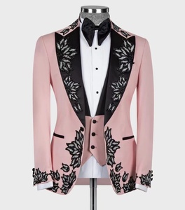 Nuovo Abito da Uomo Rosa con Motivo Ricamato, Monopetto, per Business e Tempo Libero, Vestibilità Slim, per Sposo - Product Image 2
