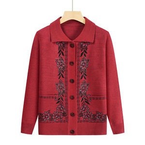 Vêtements pour femmes âgées, col à revers, motif floral d'automne, <span class=keywords><strong>pull</strong></span> pour personnes âgées, <span class=keywords><strong>pull</strong></span> pour grand-mère, manteau pour maman, cardigan en mohair tricoté pour belle-mère - Product Image 1