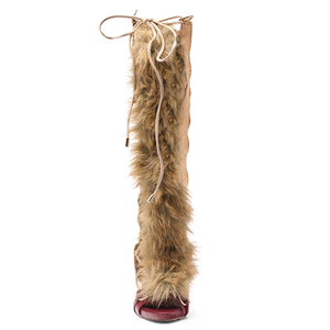 Summer Peep Toe High Heels Lace up Shoes Custom Fluffy Fur Long <b>Boots</b> Women Knee High Patchwork Back Zipper <b>Boots</b> - Product Image 6