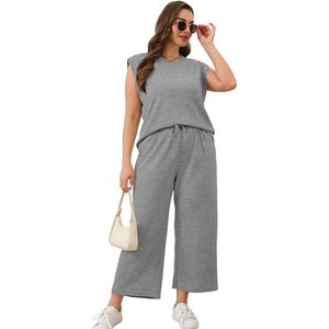 FOXA Ensemble de détente 2 pièces pour femme, haut sans manches et pantalon large, tenue assortie en tricot respirant pour un usage quotidien en été - Product Image 4