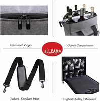 Sac fourre-tout durable pour 6 bouteilles de vin avec compartiment refroidisseur Chariot en polyester écologique pour les pique-niques de voyage avec deux ensembles de vaisselle
