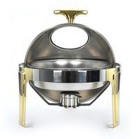 Réchaud à buffet rond en acier inoxydable avec couvercle à roulettes, chauffe-plats avec fourneau électrique/à alcool pour les cafétérias scolaires