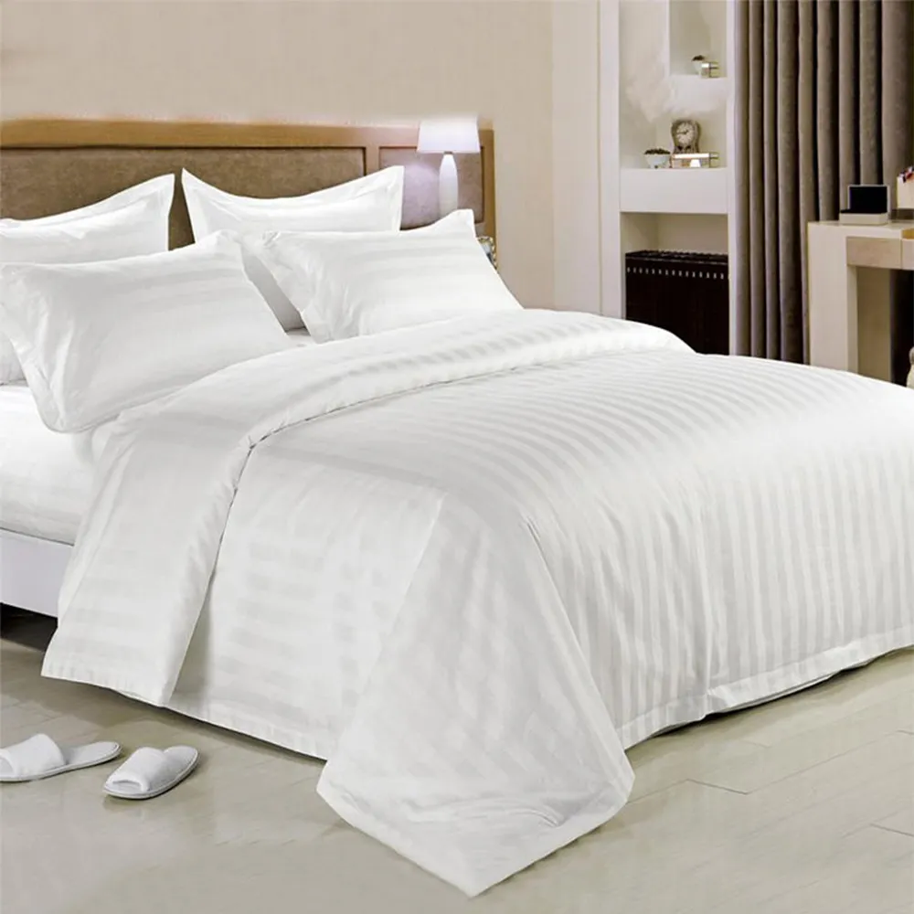 Modedesign Weiche bequeme weiße Baumwolle Leinen King Size 3 Cm Streifen bett Hotel Collection Qualität Bettwäsche