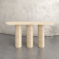 Table console en marbre haut de gamme Dream Home, pieds en colonne cannelée, plateau elliptique, table de couloir en pierre massif pour la décoration intérieure