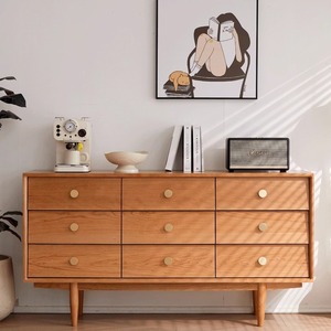 Commode Hillside à neuf tiroirs en bois massif, style Mid-Century Modern, meuble de rangement pour chambre à coucher, 1,6 mètre, en chêne - Product Image 3