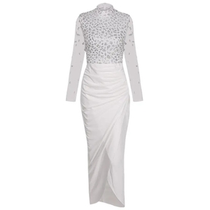 S-2XL <span class=keywords><strong>abito</strong></span> <span class=keywords><strong>lungo</strong></span> con <span class=keywords><strong>spacco</strong></span> alto a una spalla <span class=keywords><strong>abito</strong></span> da sera da donna con maniche lunghe ritagliate sul <span class=keywords><strong>davanti</strong></span> abiti lunghi aderenti bianchi da donna - Product Image 5