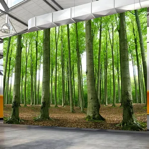 Komnni วอลเปเปอร์3D ต้นไม้ป่าสีเขียวที่ทันสมัยภาพจิตรกรรมฝาผนังห้องนั่งเล่นทีวีโซฟาร้านอาหาร