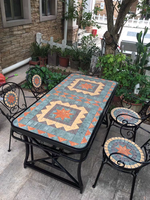 Ensemble de table et de chaises de barbecue en métal pour l'extérieur, moderne et écologique, avec un design en mosaïque, pour une utilisation familiale