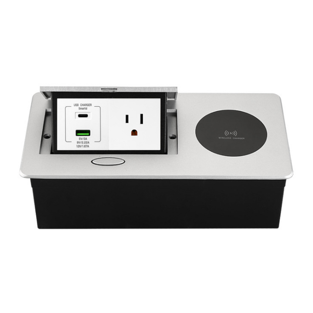 US Wireless Charger PD18W USB-C Fast Charging Desk Recessed Power Strip Pop-up Organizer Desktop Plug ABS Table Socket for Home