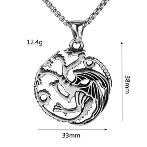Collar con Símbolo Targaryen Inspirado en Juego de Tronos, con Colgante de Dragón de Fuego y Sangre, Estilo Vintage, Joyería de Acero Inoxidable - Product Image 3