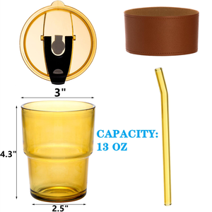 แก้วน้ำขนาด 400 มล. แก้วกาแฟพร้อมฝาและหลอดดูด แก้วน้ำชา - Product Image 2