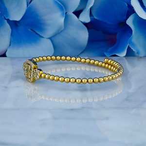 18K Solid <b>Gold</b> Beaded Bezel <b>Set</b> Diamond Art Deco Cuff Bracelet for Women - Product Image 5