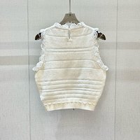 Top sin mangas de punto con encaje y cuello redondo para mujer, chaleco de punto con encaje y cintura con cordón minimalista de color liso